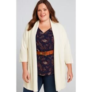 Lands' End SZ 2X Cotton Blend Plus Long Sleeve Open Long Cardigan Sweater NEW